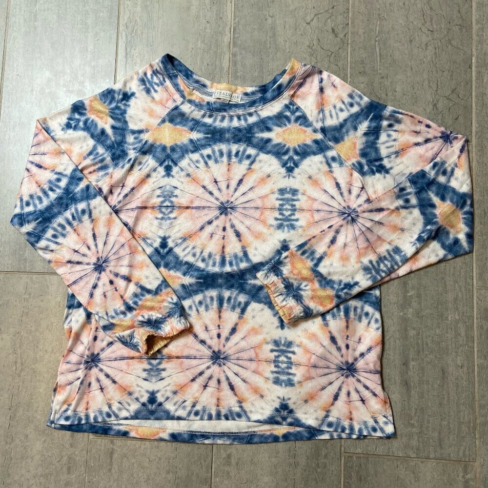 P.J. Salvage Hello Sunshine Tie Dye Lounge Top Crewneck Raglan Knit Size Large